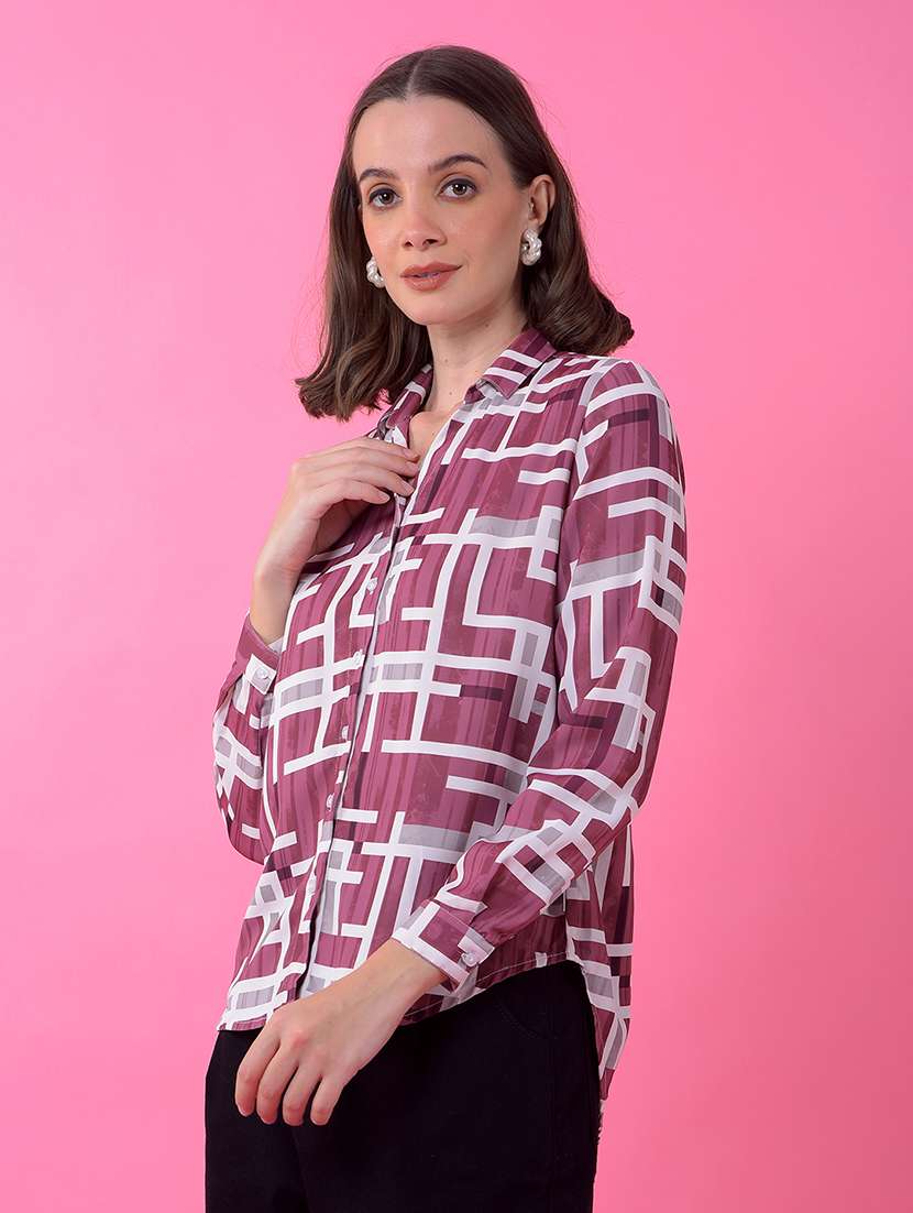 women printed long sleeve collared shirt - 21986089 -  Standard Image - 2