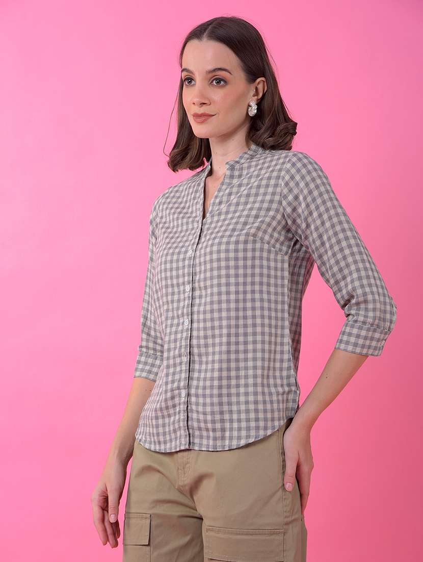 women checkered three quarter sleeve shirt - 21986092 -  Standard Image - 2