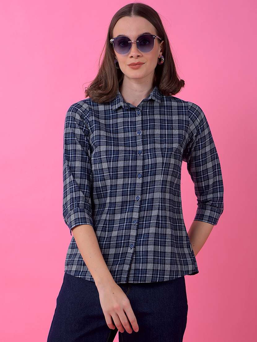 women checkered three quarter sleeve shirt