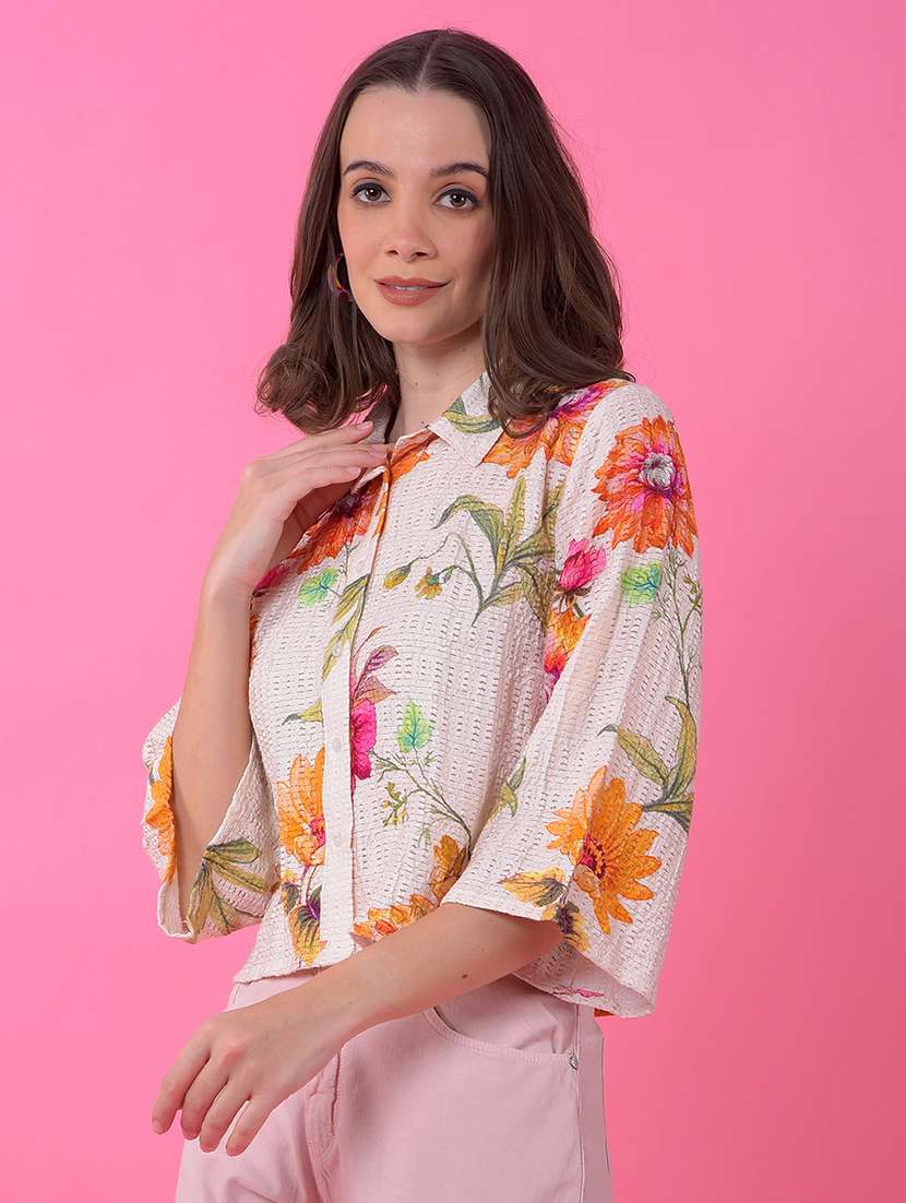 women floral print bell sleeve crop shirt - 21986096 -  Standard Image - 2