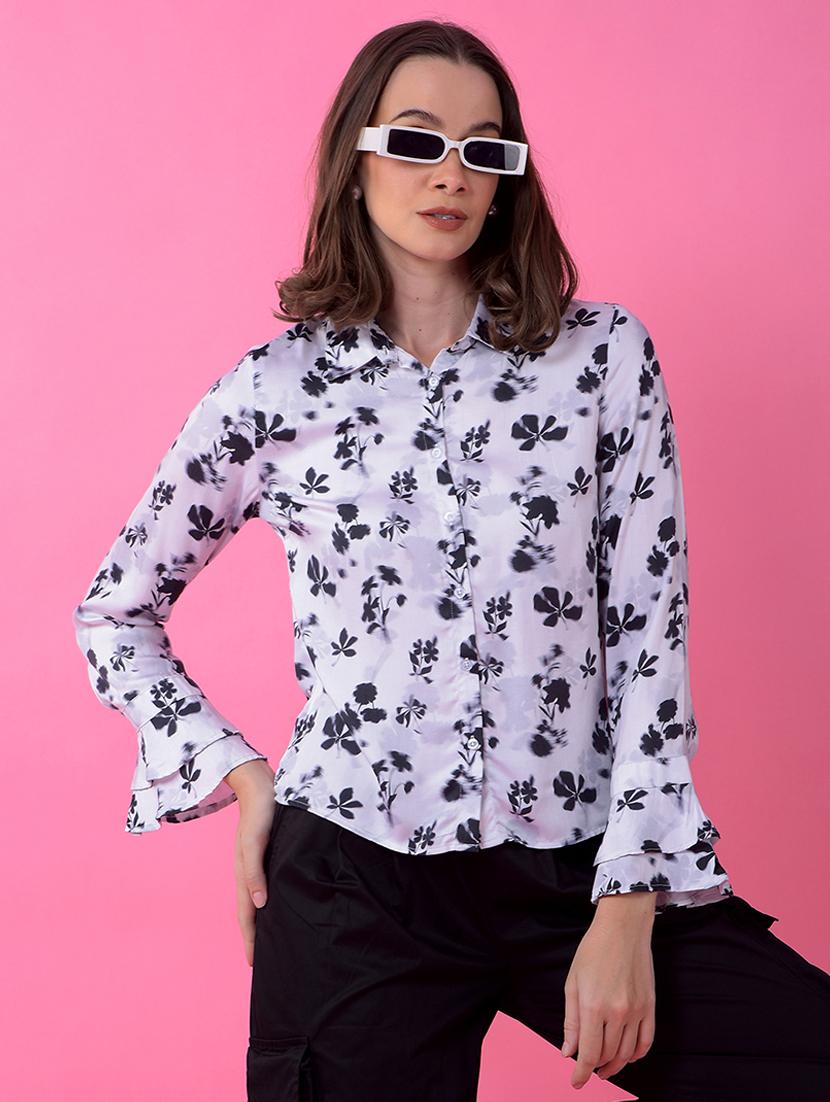 women printed long sleeve collared shirt - 21986101 - Zoom Image - 0