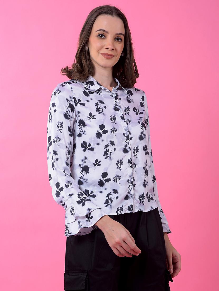 women printed long sleeve collared shirt - 21986101 - Standard Image - 2