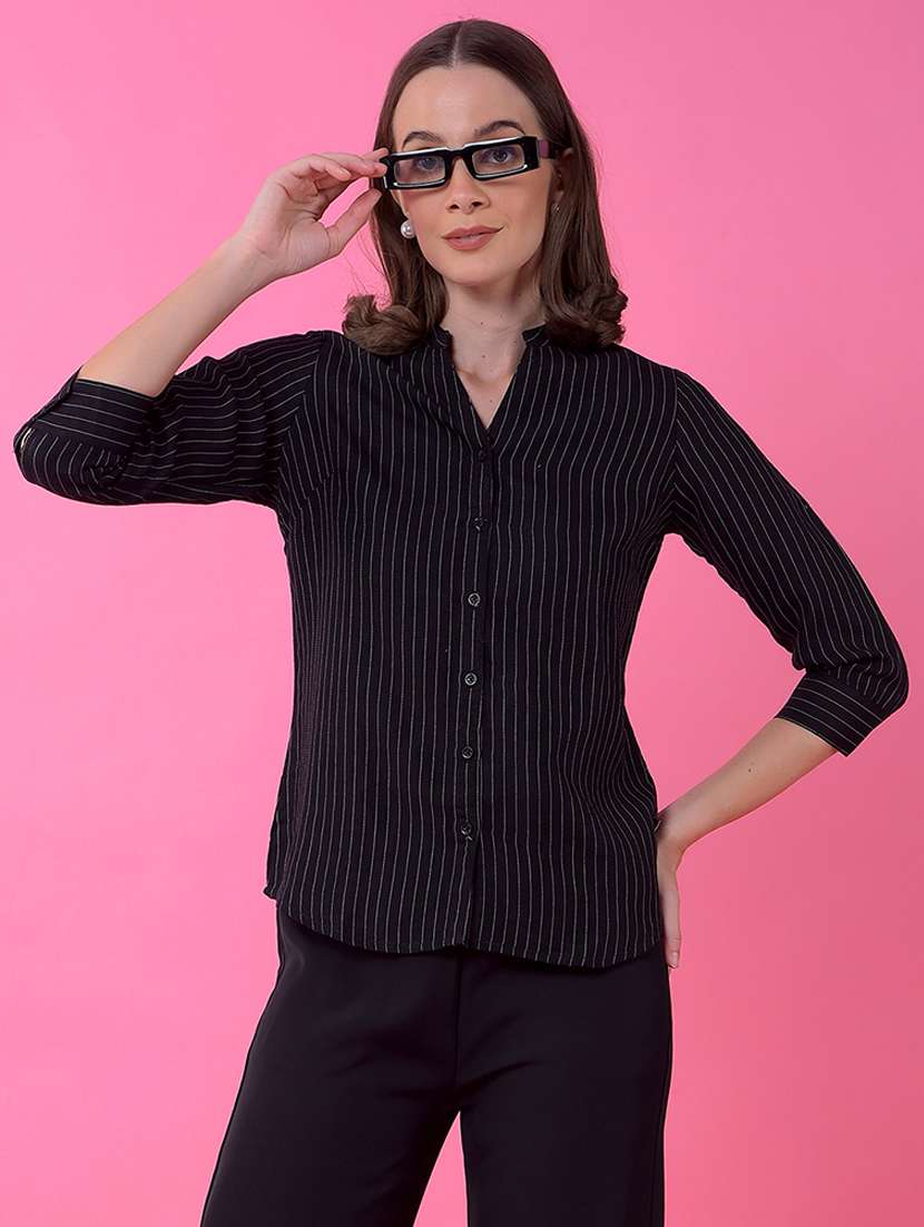 women striped three quarter sleeve hig low shirt 