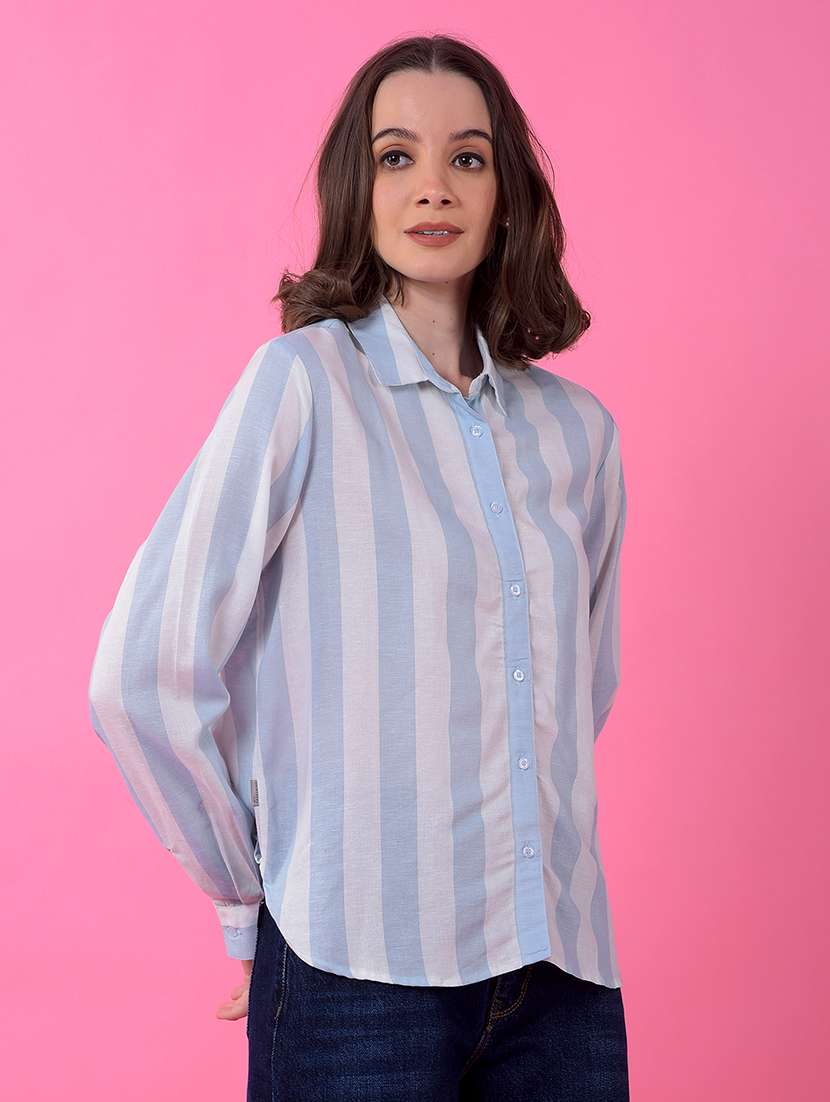 women striped collared long sleeve shirt  - 21986118 -  Standard Image - 2