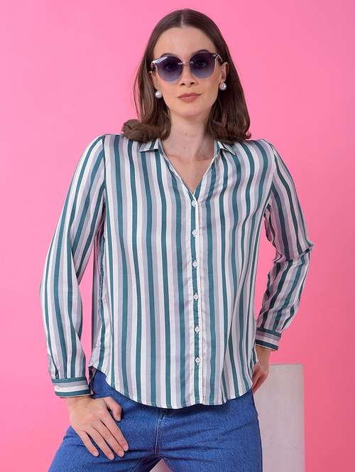 women striped collared long sleeve shirt  - 21986122 -  Standard Image - 0