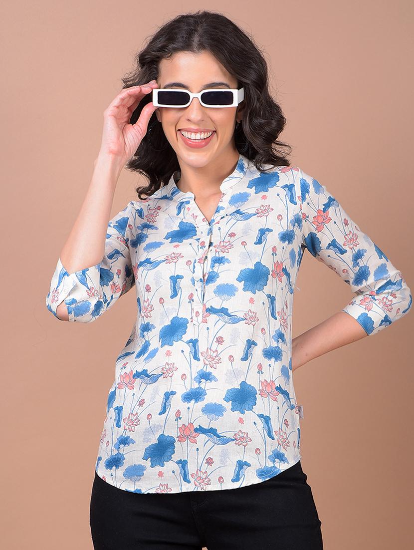 women floral print three quarter sleeve regular top