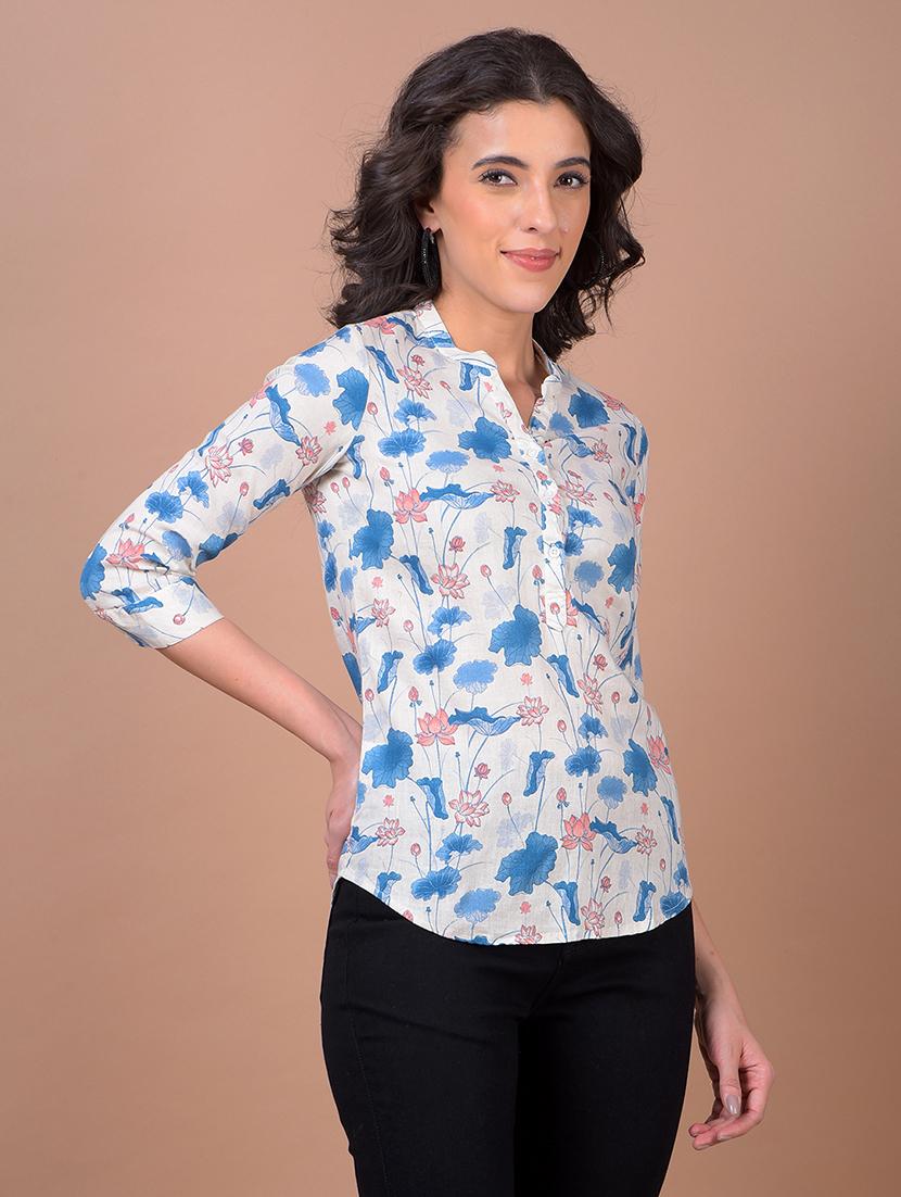 women floral print three quarter sleeve regular top - 21986135 - Standard Image - 2