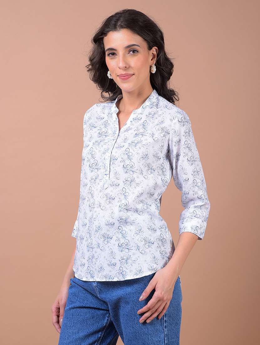 women printed three quarter sleeve high low top - 21986141 -  Standard Image - 2