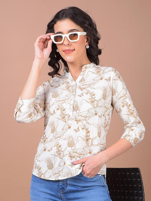 women printed three quarter sleeve regular top - 21986143 - Standard Image - 0
