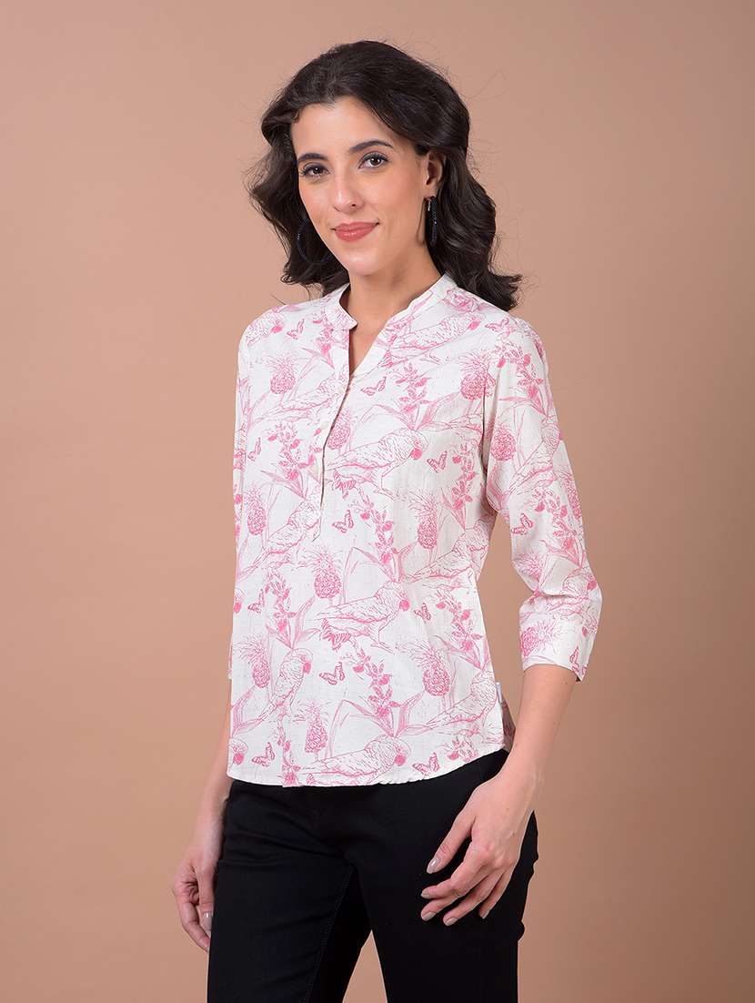 women printed three quarter sleeve high low top - 21986144 - Standard Image - 2