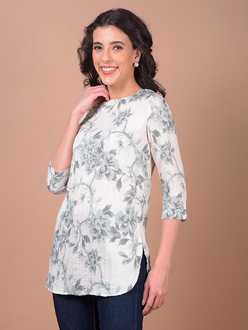 women floral print mandarin neck high low kurti - 21986147 - Standard Image - 2