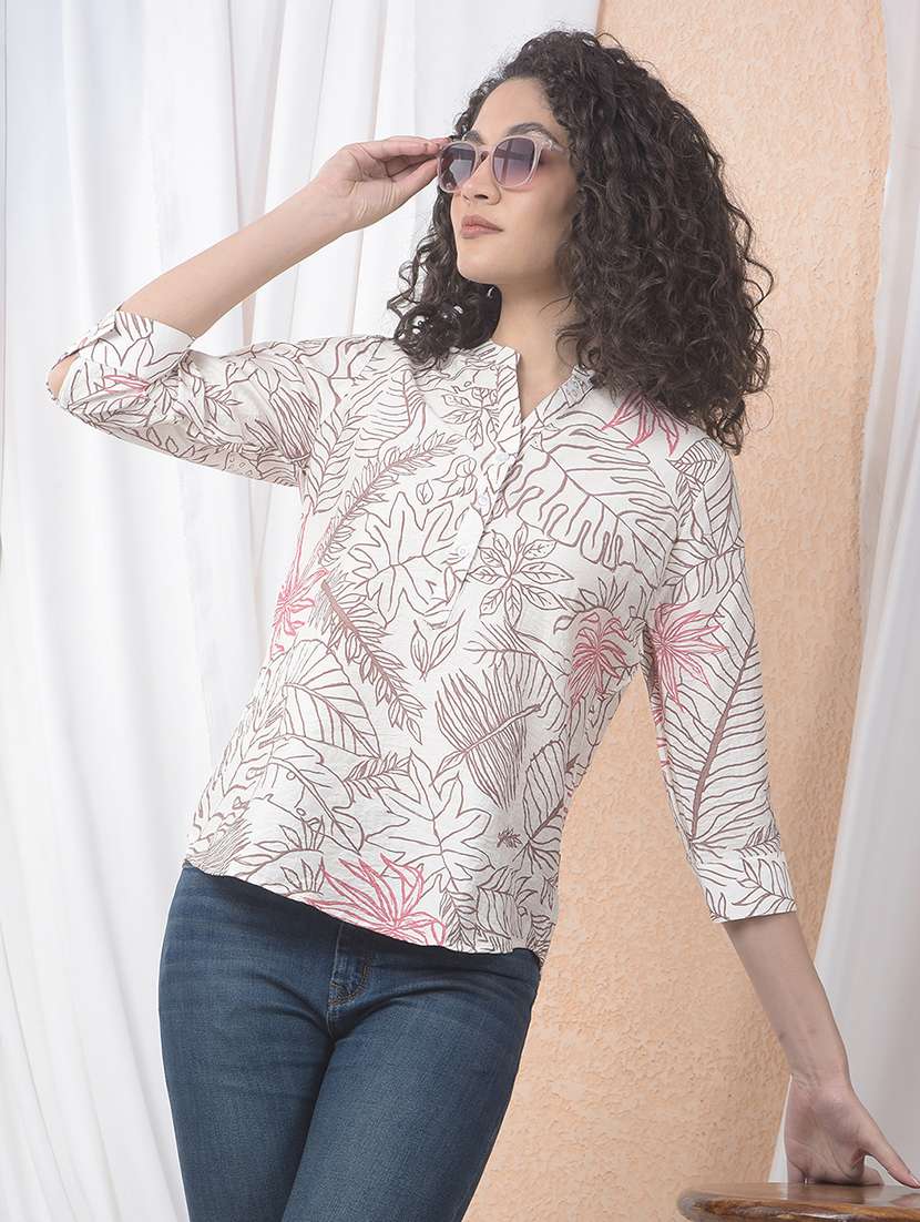 women printed three quarter sleeve regular top