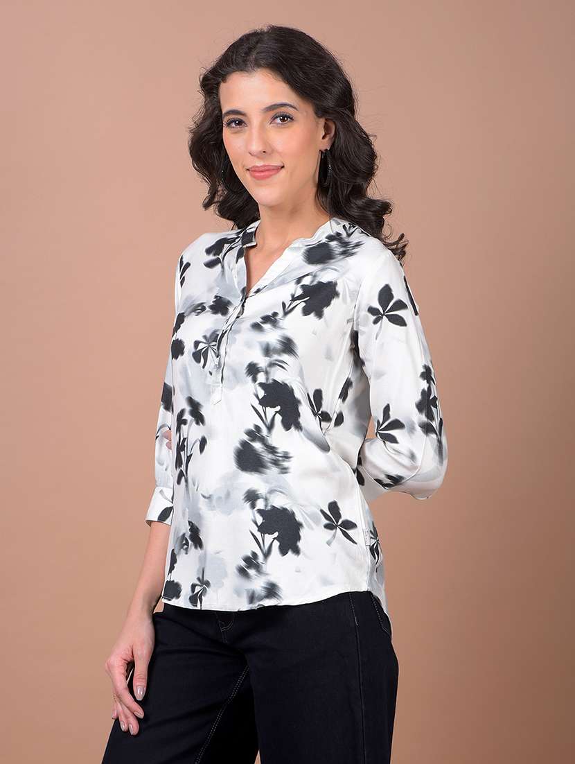 women floral print three quarter sleeve high low top - 21986155 - Standard Image - 2
