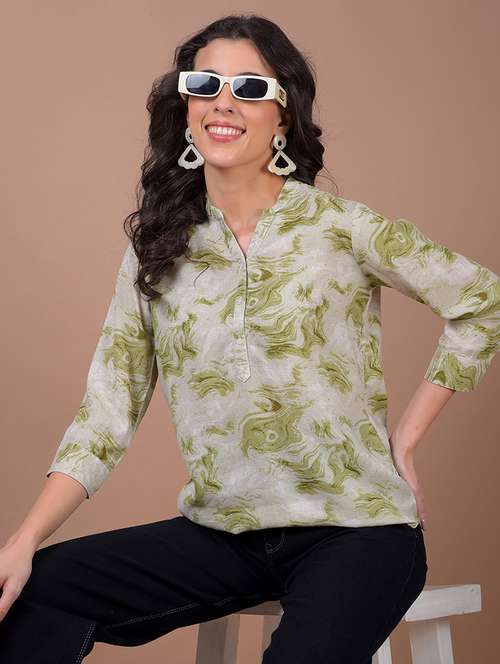 women printed three quarter sleeve high low top - 21986157 -  Standard Image - 0