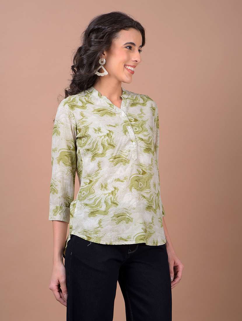 women printed three quarter sleeve high low top - 21986157 - Standard Image - 2