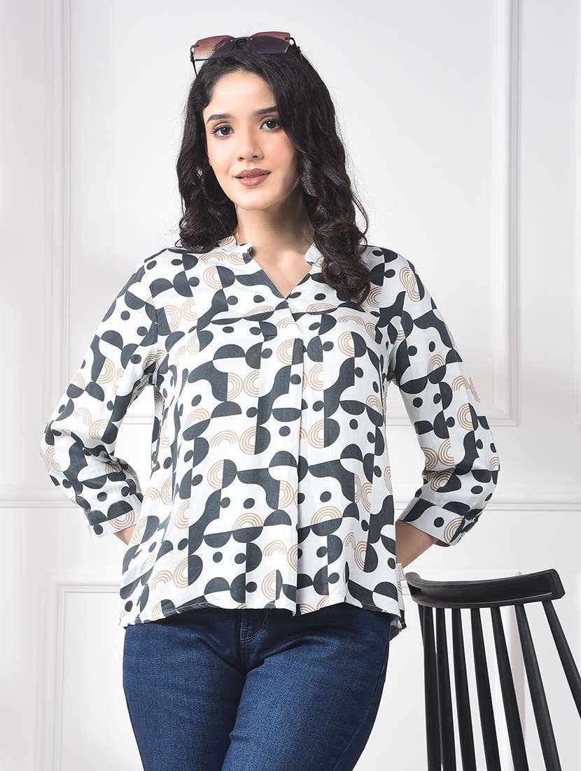 women printed long sleeve regular top
