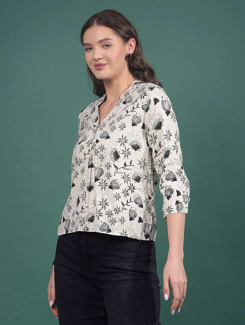 women printed three quarter sleeve regular top - 21986176 -  Standard Image - 2