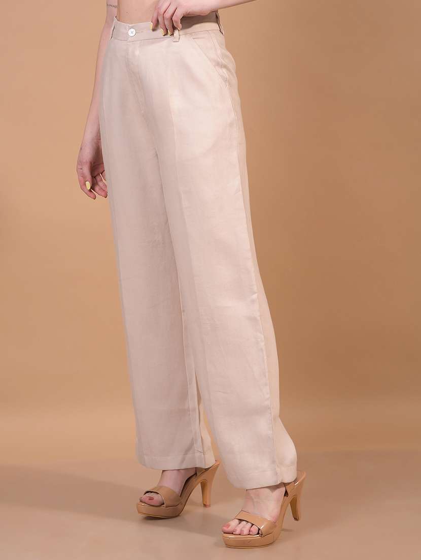 Women Solid High Rise Wide Leg Trouser - 21986177 -  Standard Image - 2