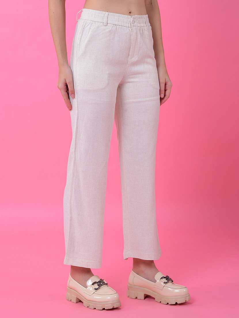 women solid mid rise straight trouser - 21986179 -  Standard Image - 2