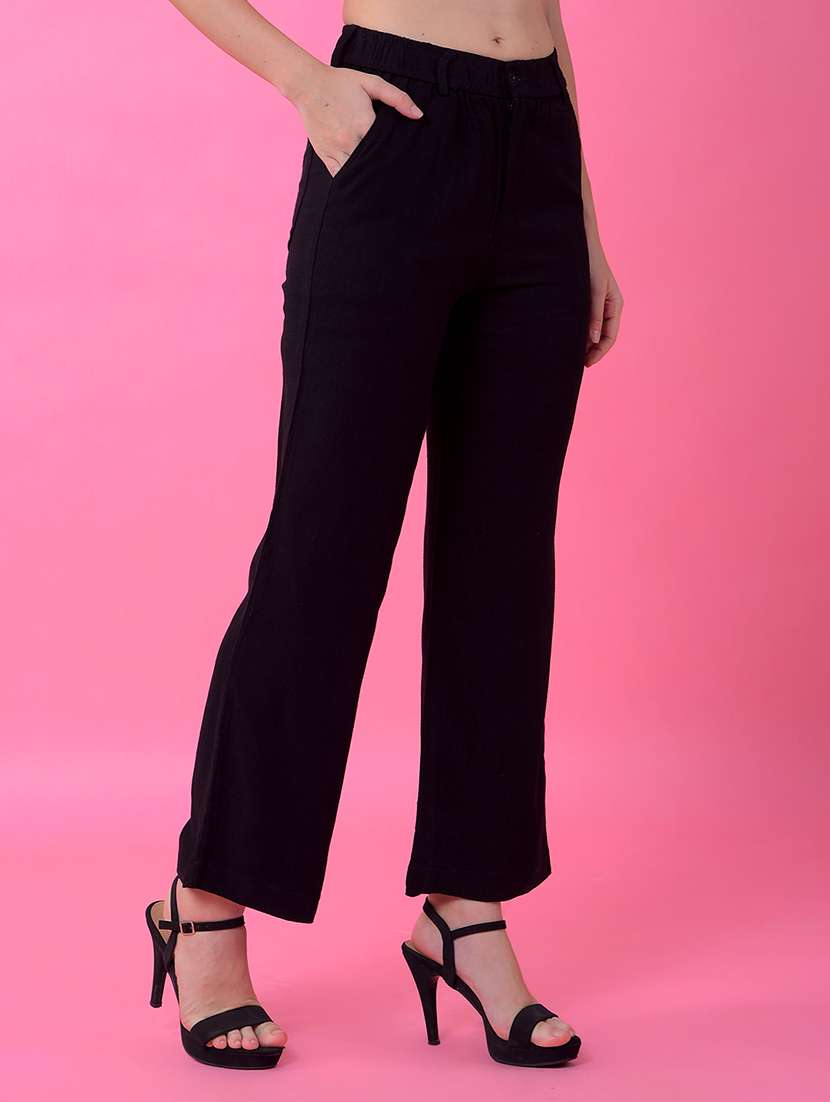 women solid mid rise straight trouser - 21986181 -  Standard Image - 2