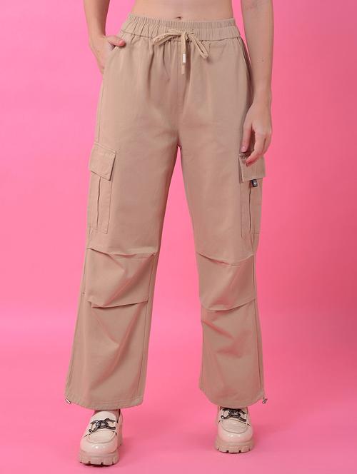 women solid mid rise relaxed fit parachute pants - 21986182 - Standard Image - 0