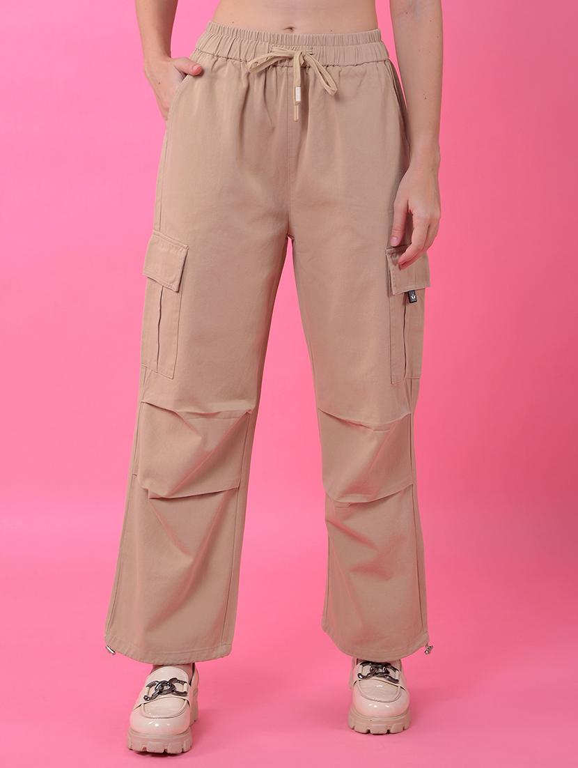 women solid mid rise relaxed fit parachute pants - 21986182 - Zoom Image - 0