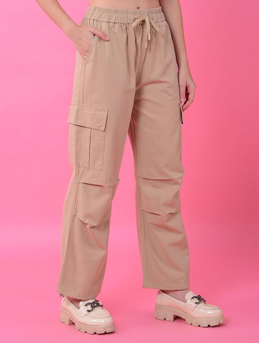 women solid mid rise relaxed fit parachute pants - 21986182 - Standard Image - 2