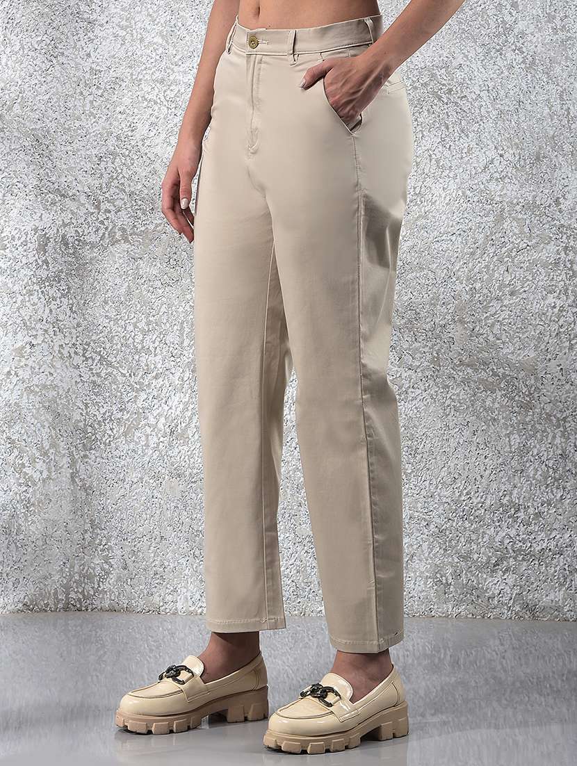 women solid mid rise cigarette pants - 21986188 -  Standard Image - 2