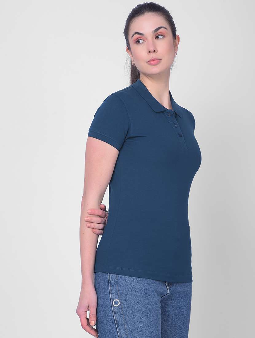 women solid short sleeve polo t-shirt - 21986200 -  Standard Image - 2