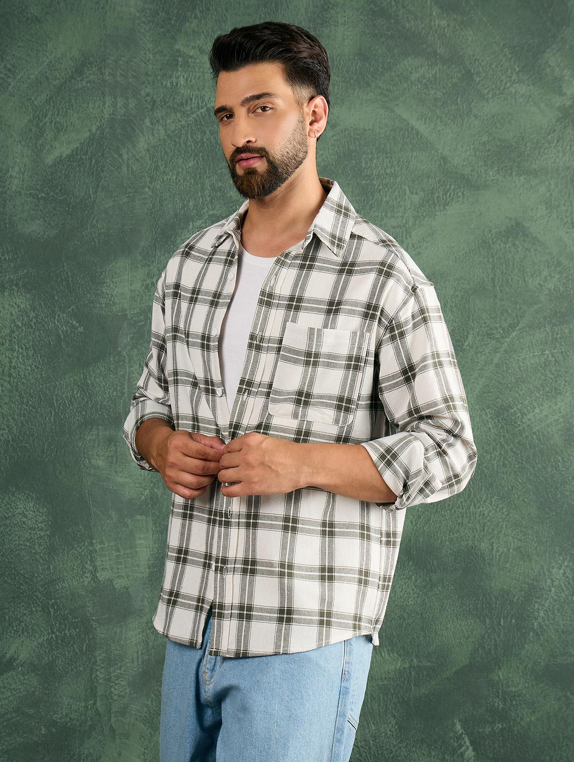 men checkered collared loose fit shirt - 21986235 - Standard Image - 2