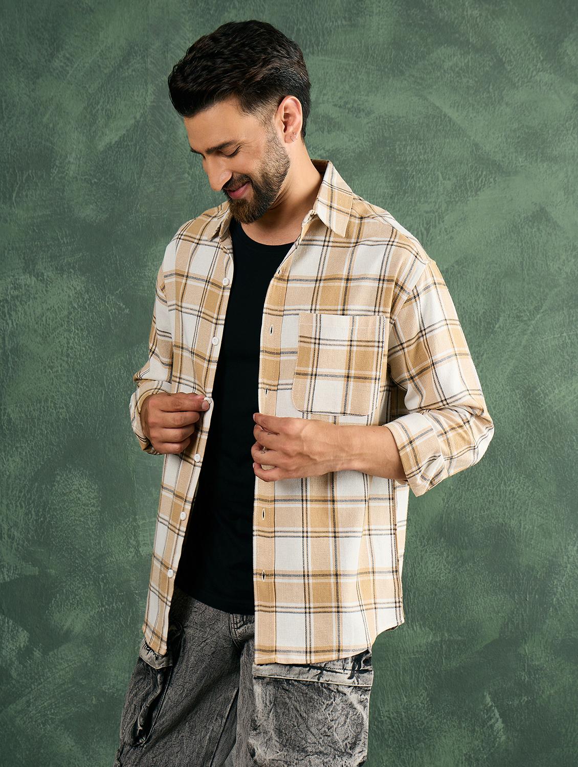 men checkered collared loose fit shirt - 21986236 - Standard Image - 2