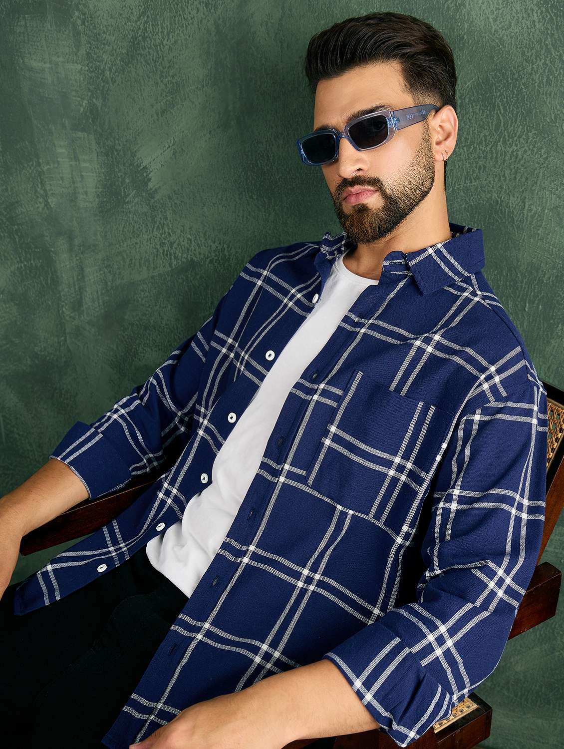 men checkered collared loose fit shirt