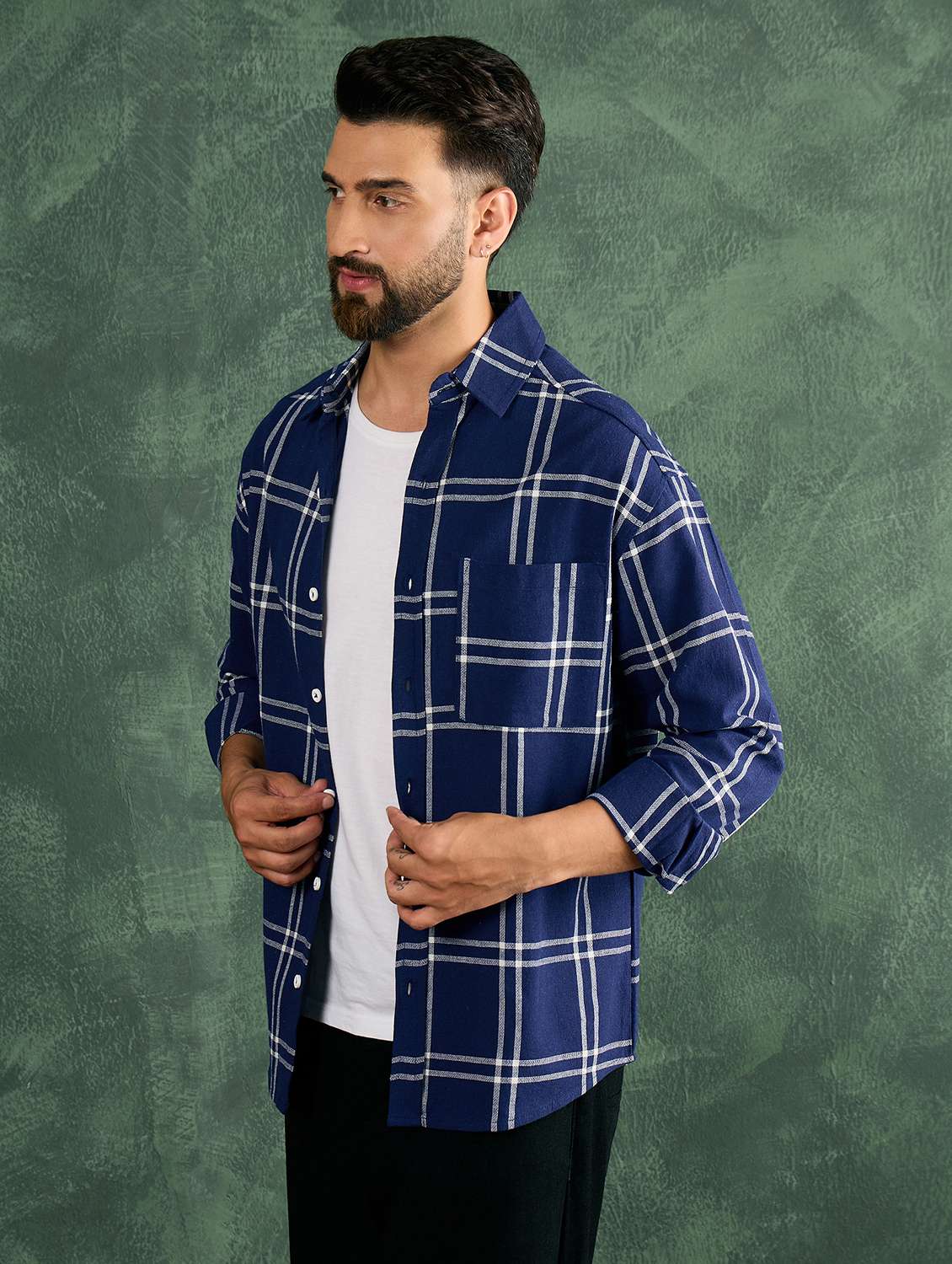 men checkered collared loose fit shirt - 21986237 - Standard Image - 2