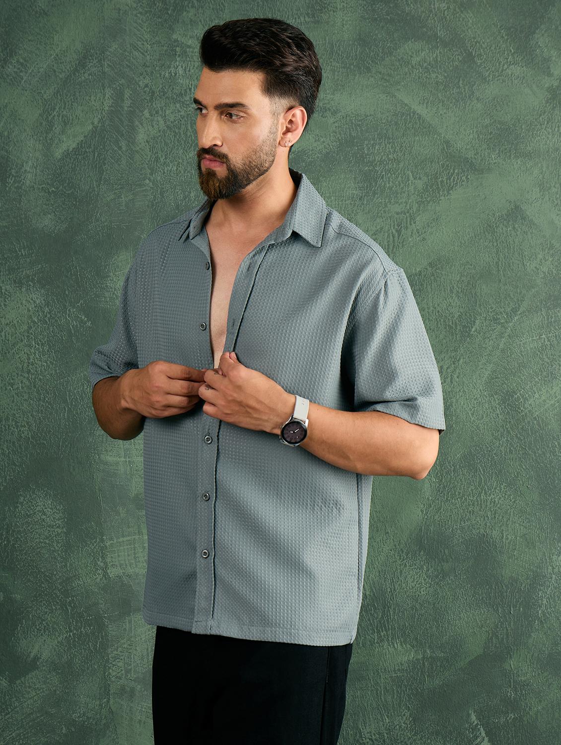 men textuered short sleeve oversize shirt - 21986247 - Standard Image - 2