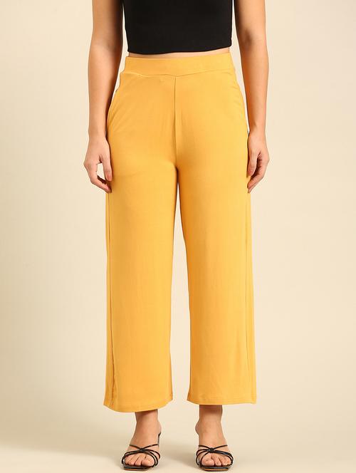 women yellow solid high rise straight palazzo - 21986250 - Standard Image - 0