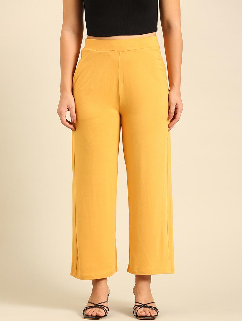 women yellow solid high rise straight palazzo - 21986250 - Zoom Image - 0