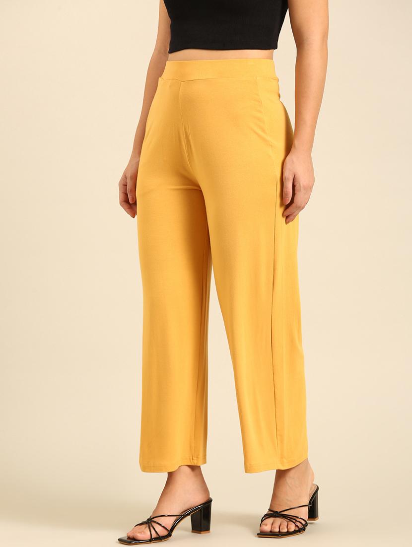 women yellow solid high rise straight palazzo - 21986250 - Standard Image - 2