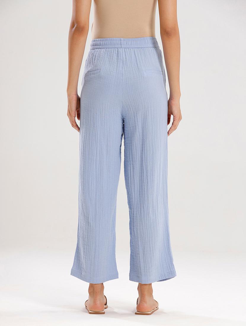 women light blue mid rise straight palazzo - 21986252 - Standard Image - 2
