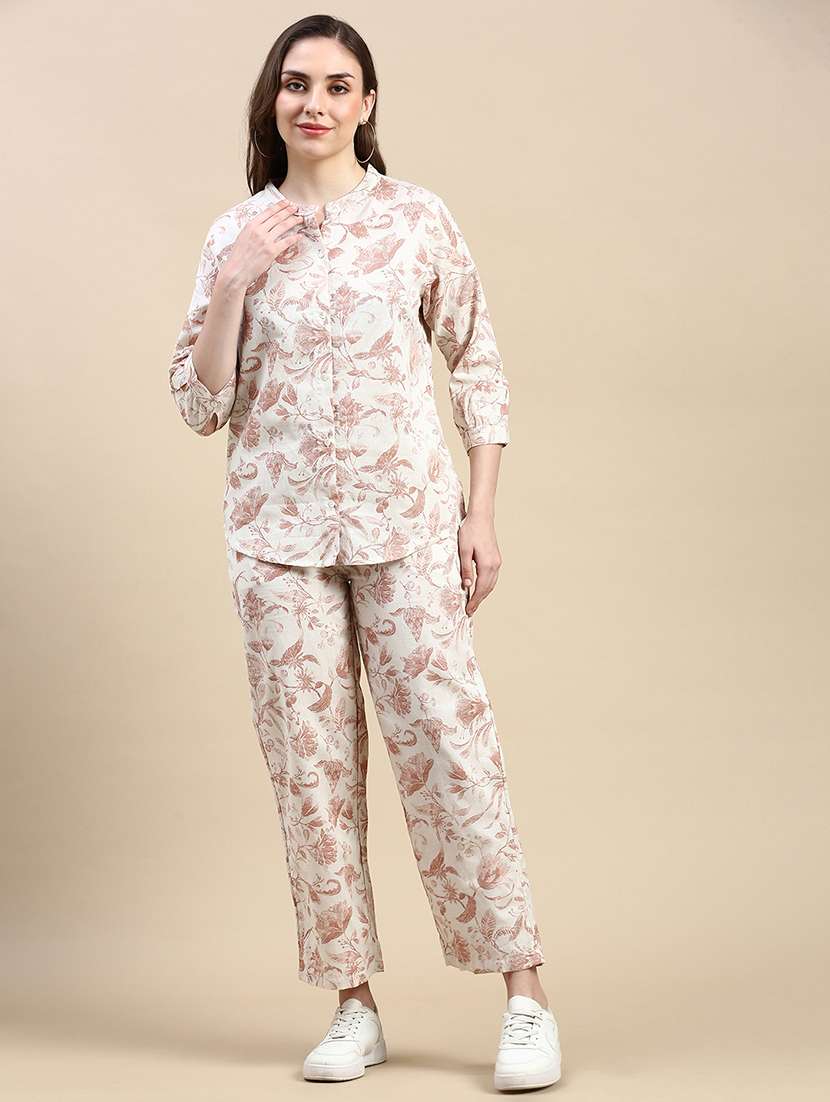 women white printed mid rise straight  trouser
