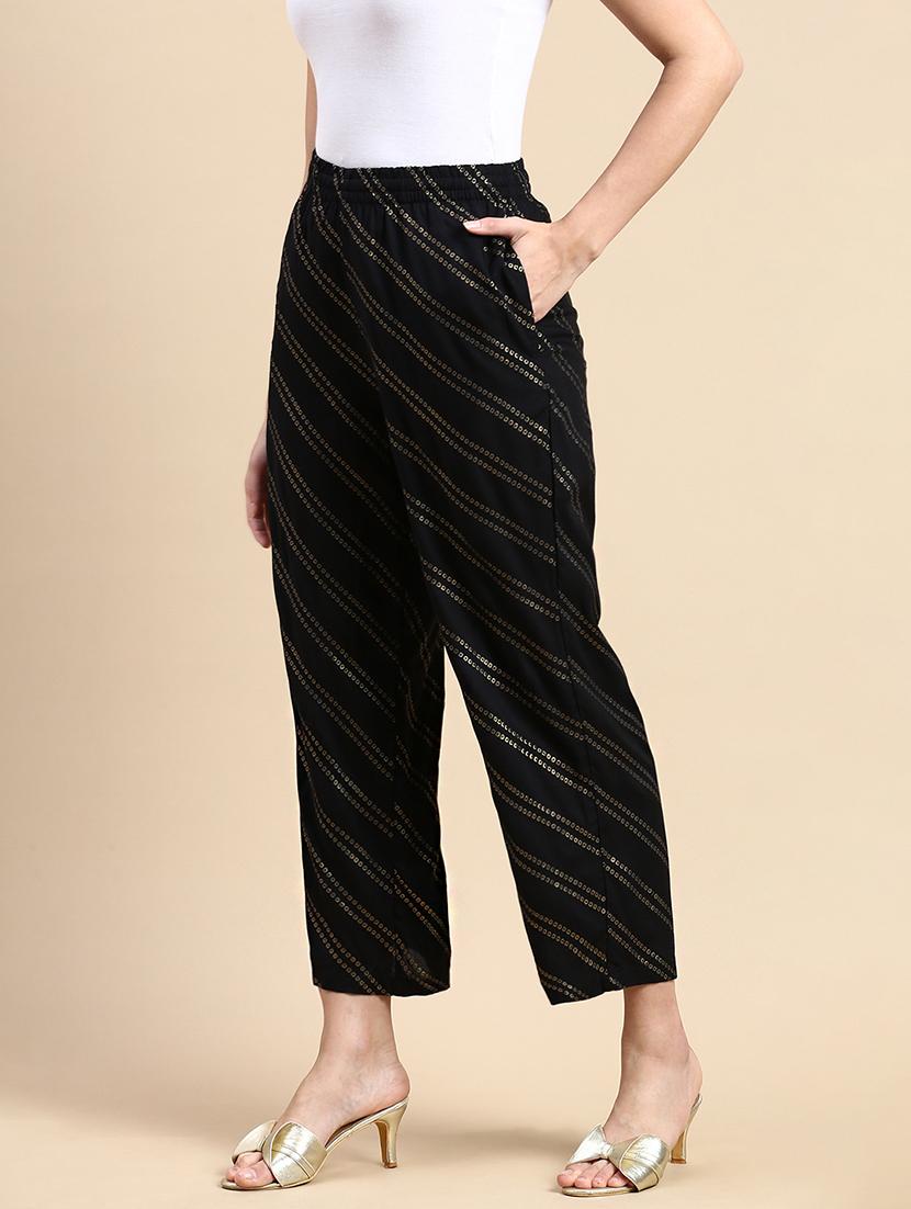 women black printed straight palazzo - 21986261 - Standard Image - 2