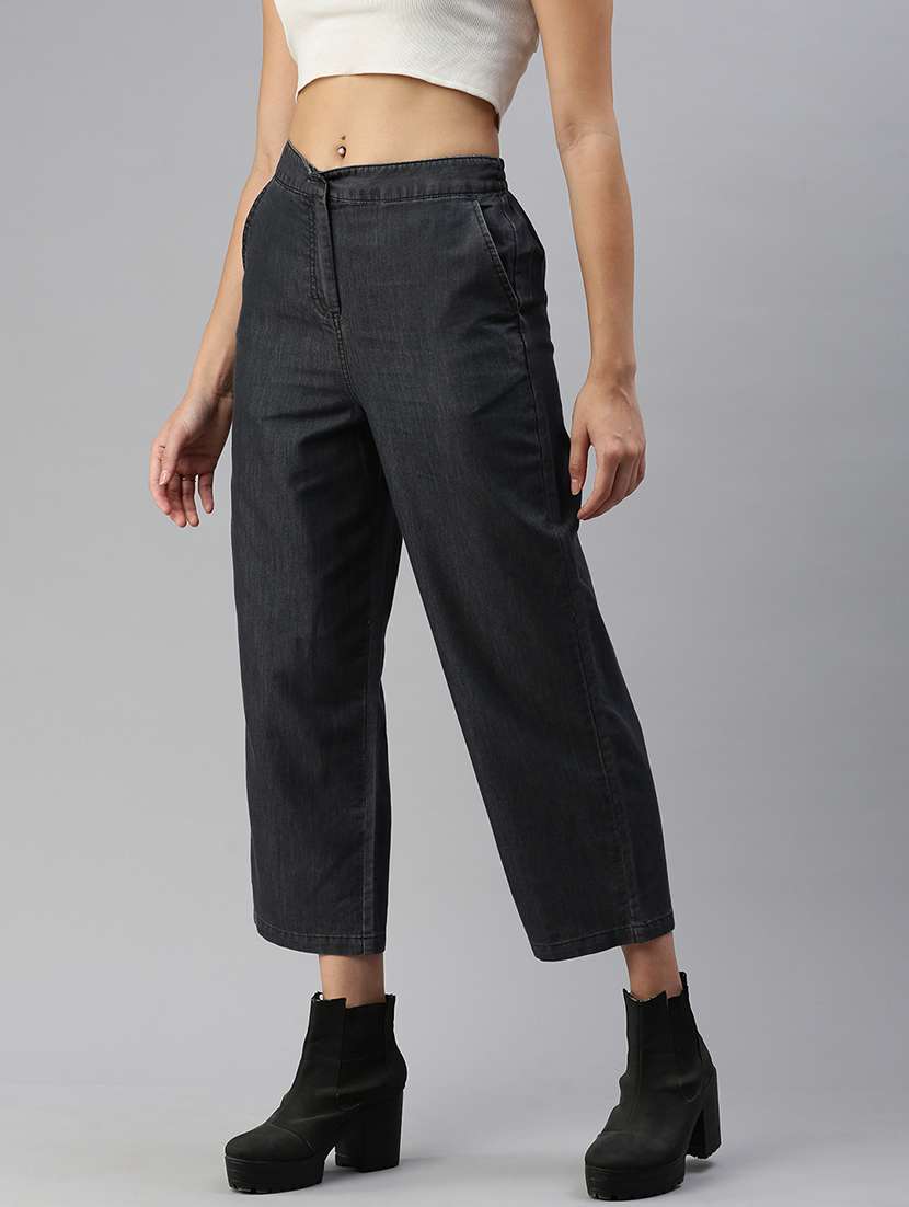 women solid high rise straight trouser - 21986262 -  Standard Image - 2
