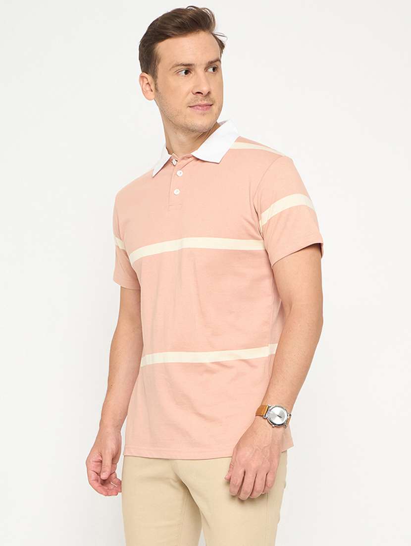 men striped short sleeve polo t-shirt