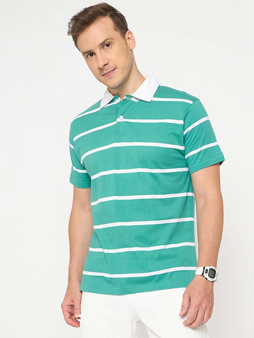 men striped short sleeve polo t-shirt