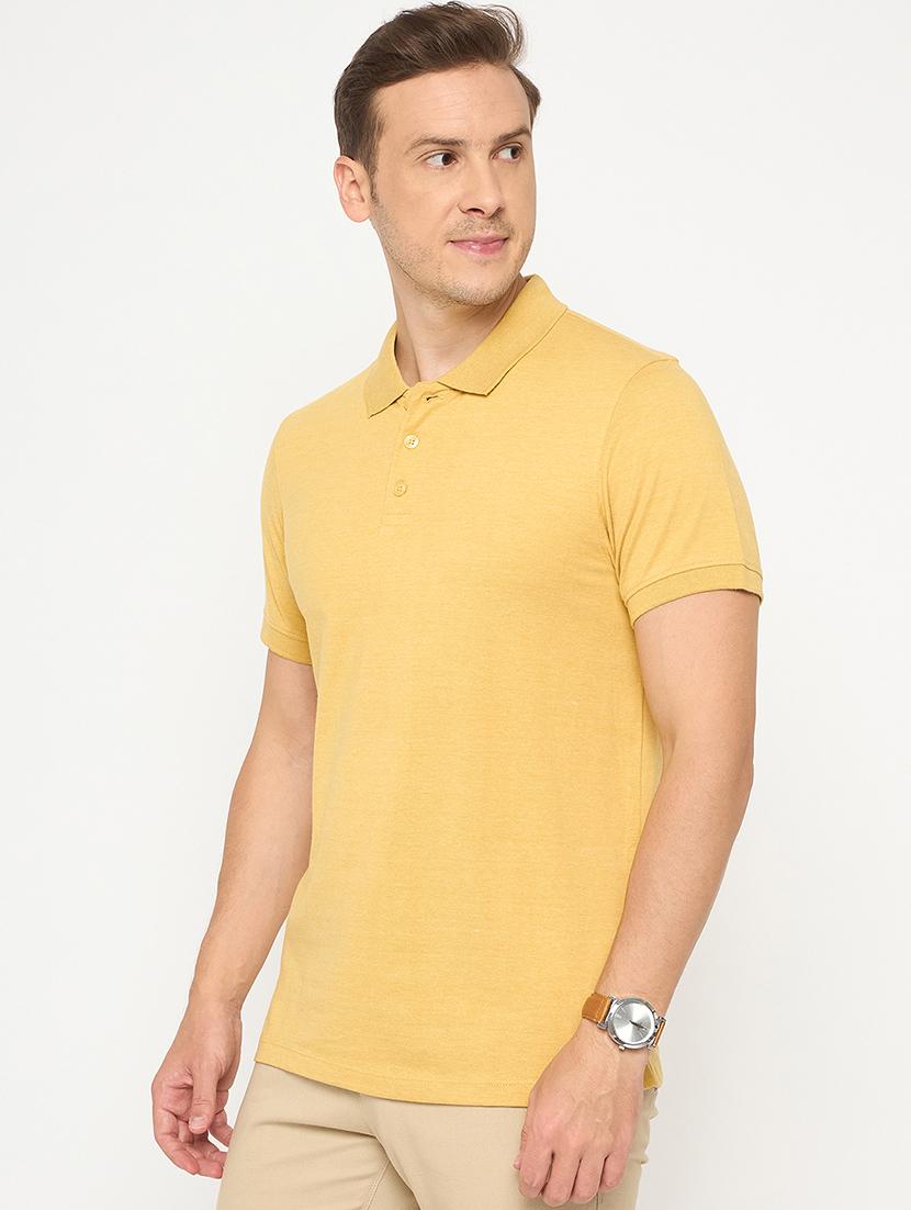 men yellow solid short sleeve polo t-shirt