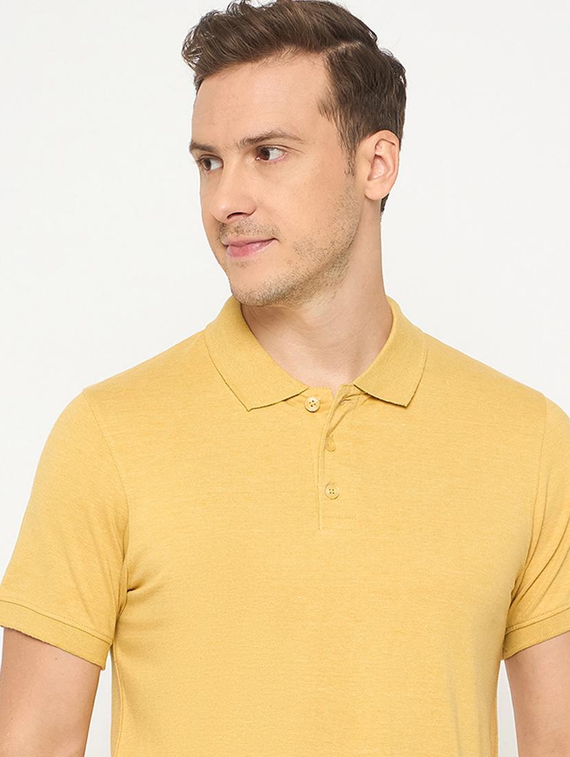 men yellow solid short sleeve polo t-shirt - 21986294 - Standard Image - 2