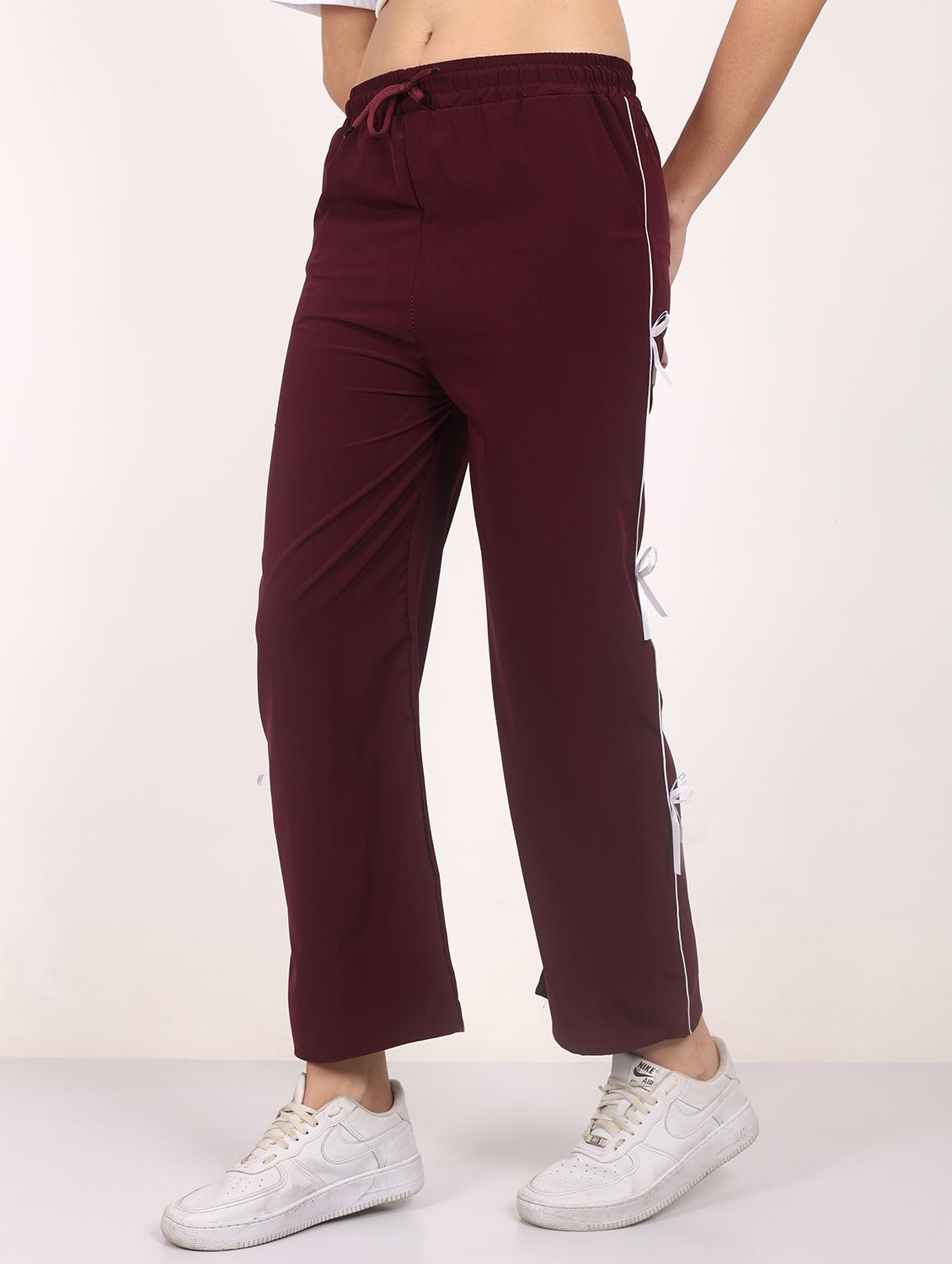 burgundy relaxed fit polyester parachute pant trousers - 21986304 - Standard Image - 2