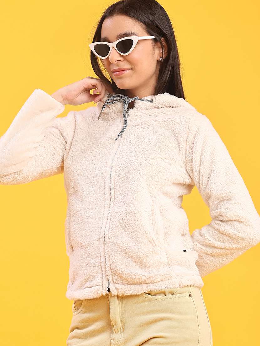 women solid long sleeve hooded sweatshirt