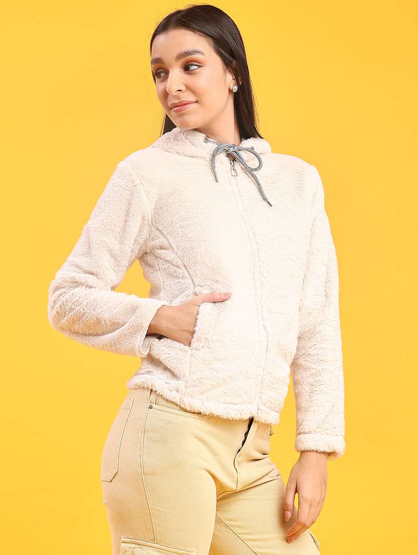 women solid long sleeve hooded sweatshirt - 21986405 -  Standard Image - 2