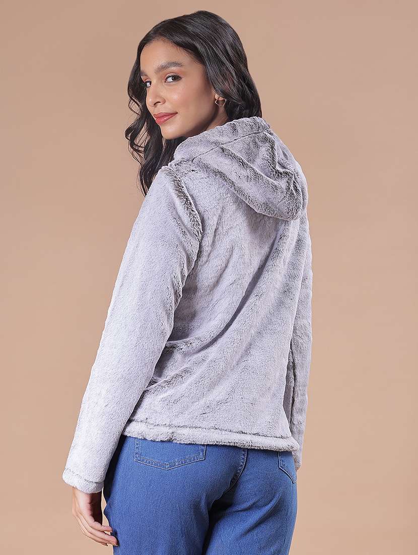 women solid long sleeve hooded sweatshirt - 21986409 -  Standard Image - 2