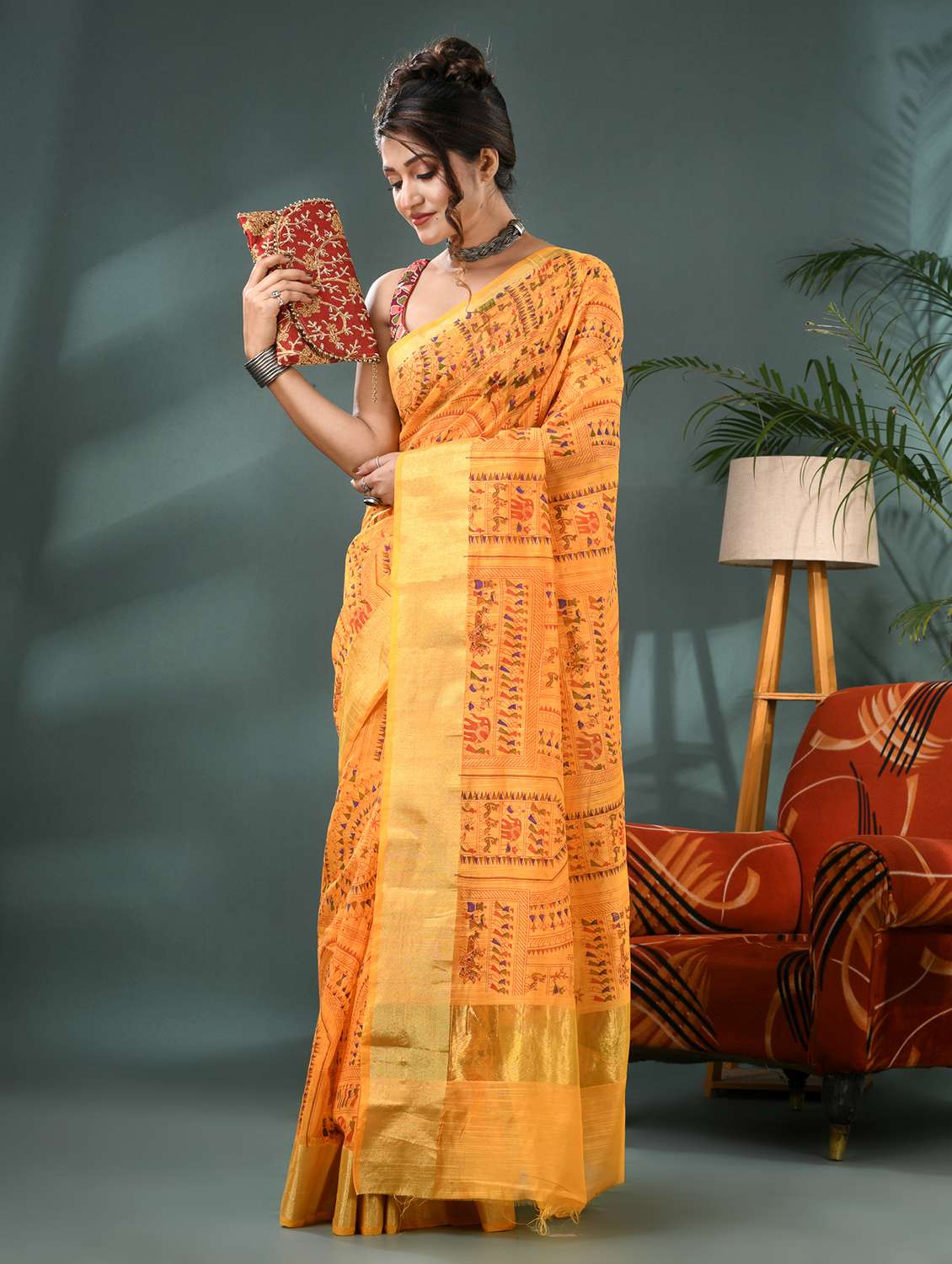 women warli printed bordered saree with blouse - 21986596 -  Standard Image - 2